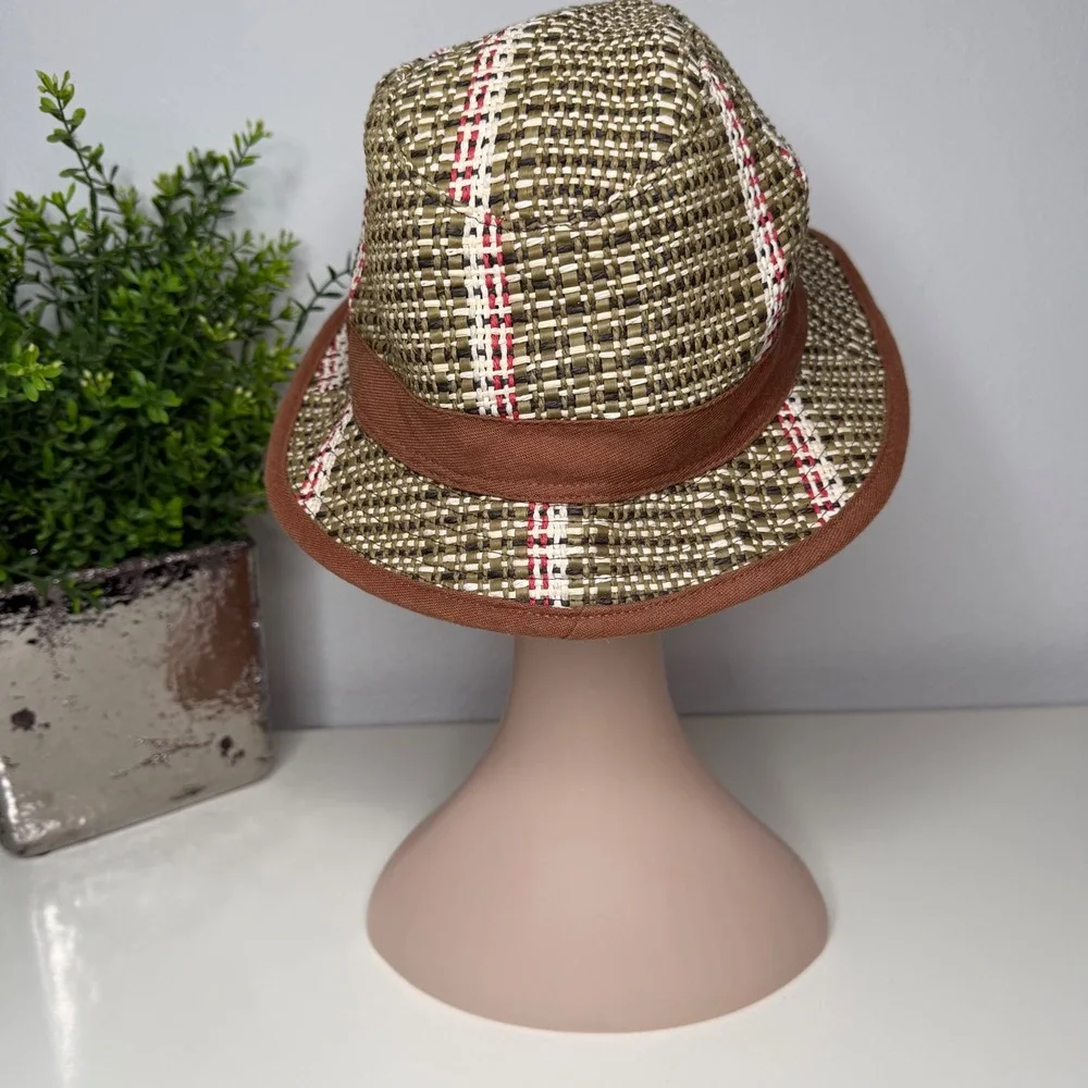 Billabong Fedora Hat Mens Brown‎ Woven Paper Straw Plaid Surf Boho Y2K Size L/XL